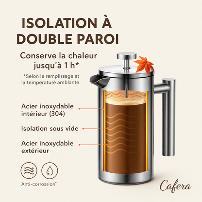 Cafera BrewPress™ – Cafetière à piston isotherme